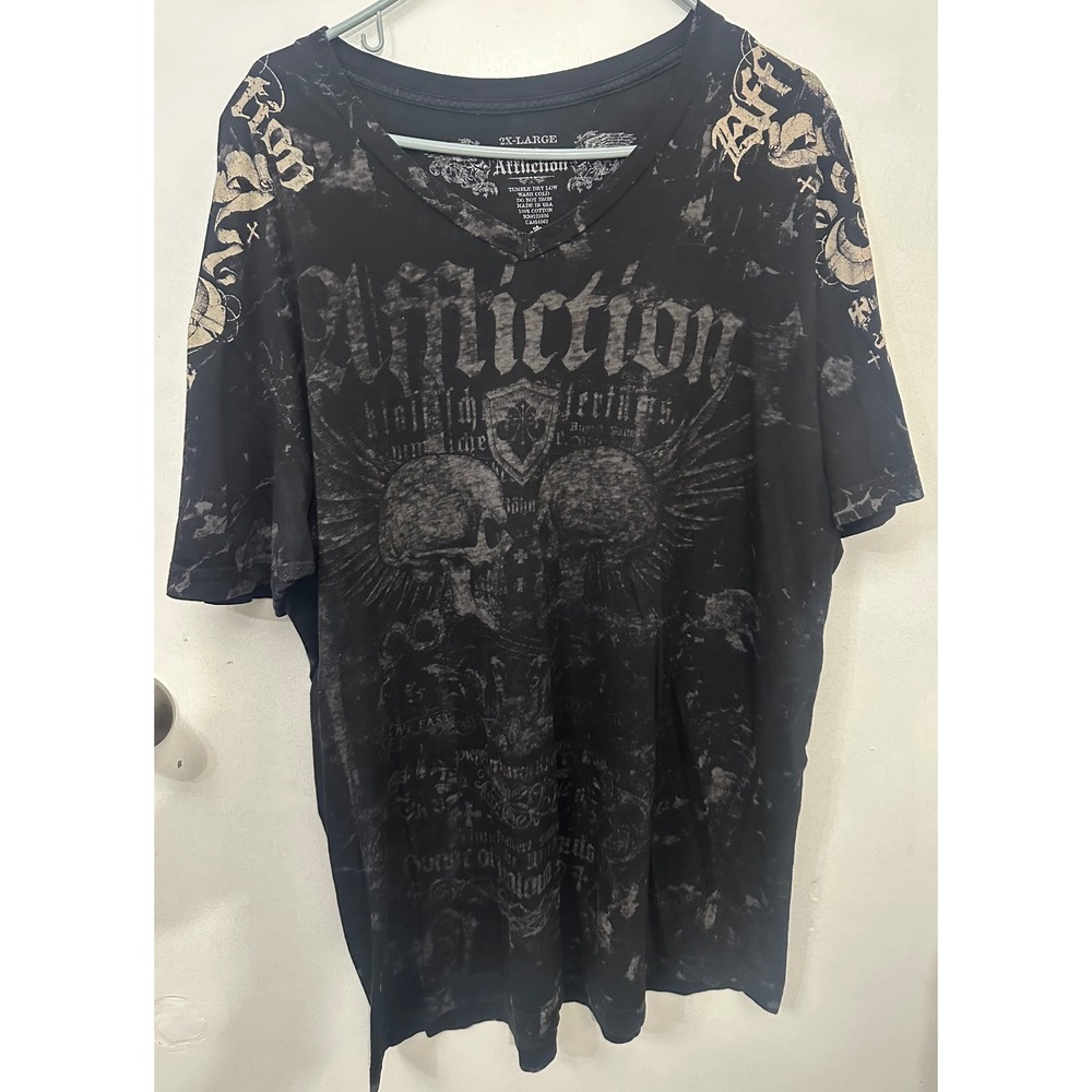 Affliction Mens 2XL Skull Graphic T Shirt Y2K MMA Biker Gothic Made USA Cotton